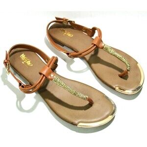 Mossimo Supply Co Womens Thong Gold Accent Strappy Flat Sandal Slingback  Sz 8